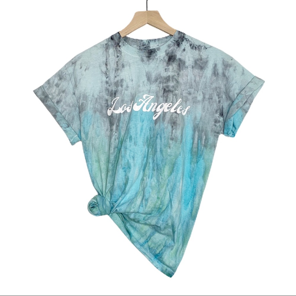 T-SHIRT Tie Dye Teal Gray Los Ángeles Size M